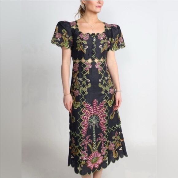 Farm Rio Black Ravenala Short Sleeve Maxi Dress XS - Picture 13 of 13